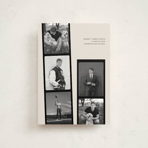 This is a shadow graduation announcements with standard by taylorVdesign called highlight reel printing on signature in postcard