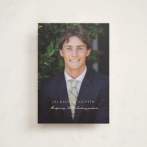 This is a cloud graduation announcements with standard by Sara Hicks Malone called academy printing on signature in postcard