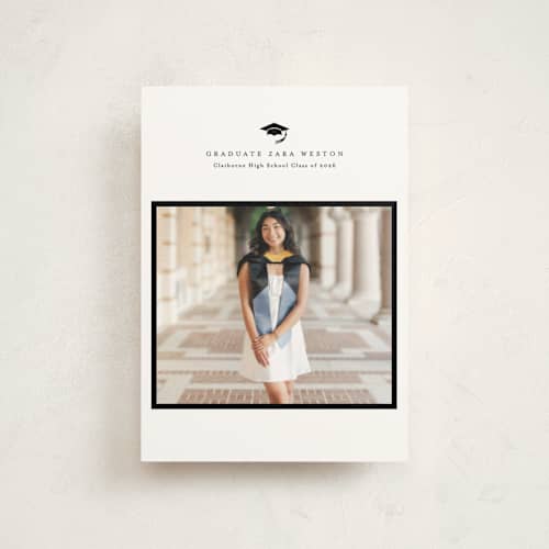 This is a cotton graduation announcements with standard by Stacey Meacham called elegant frame printing on signature in postcard