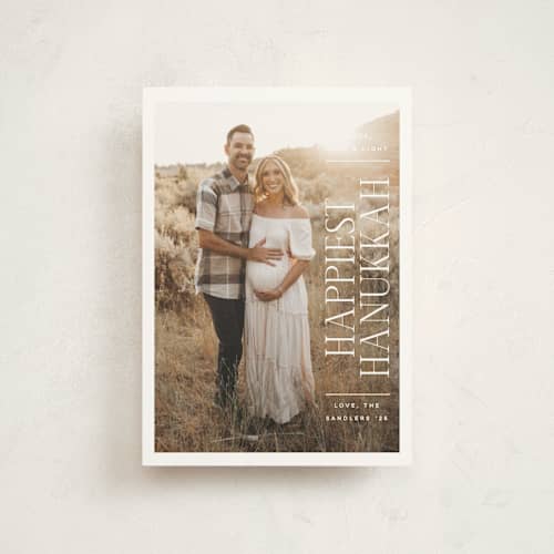 This is a tallit hanukkah cards with standard by Ana de Sousa called modern minimalist haukkah printing on signature in postcard