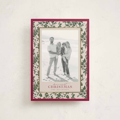 This is a holly berry petite holiday cards with foil pressed by Jenna Holcomb called merry floral toile printing on signature in petite