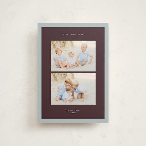 This is a plum petite holiday cards with standard by Snow and Ivy called in stereo printing on signature in petite