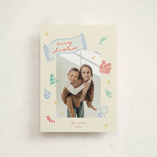 This is a holly berry petite holiday cards with standard by Sarah Rosenthal called fabled holly printing on signature in petite
