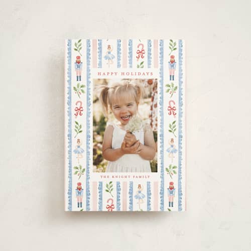 This is a blue spruce petite holiday cards with standard by Sarah Knight called nutcracker pattern printing on signature in petite