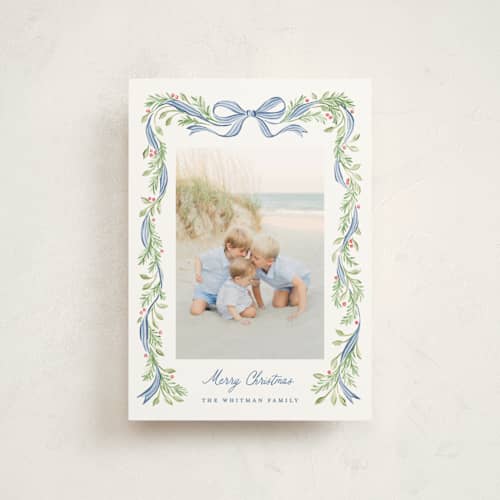 This is a coastal petite holiday cards with standard by Sarah Knight called striped bow printing on signature in petite