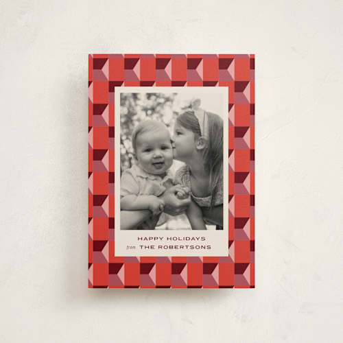 This is a cranberry petite holiday cards with standard by Lindsay Stetson Thompson called colorblock geo printing on signature in petite
