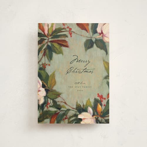 This is a wintermint petite holiday cards with standard by Wendy Keller called magnolias printing on signature in petite