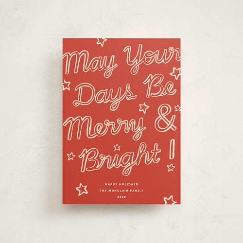 This is a peppermint petite holiday cards with standard by Pati Cascino called happy always printing on signature in petite