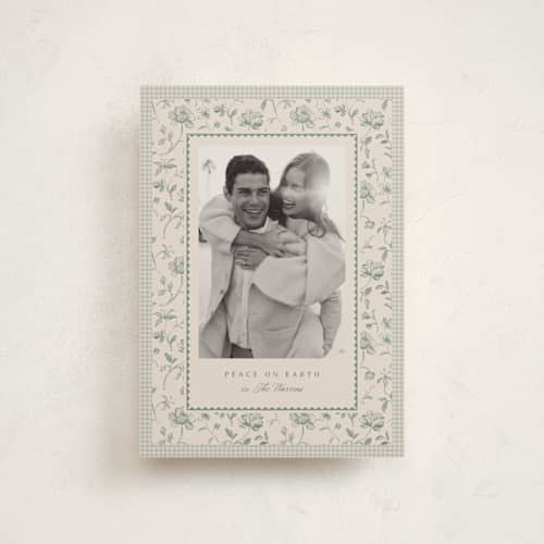 This is a wintermint petite holiday cards with standard by Everett Paper Goods called gingham fleur printing on signature in petite