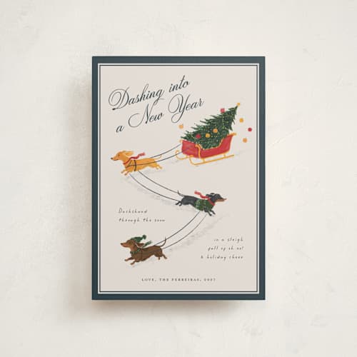 This is a winter slate petite holiday cards with standard by Ana de Sousa called wiener wonderland printing on signature in petite