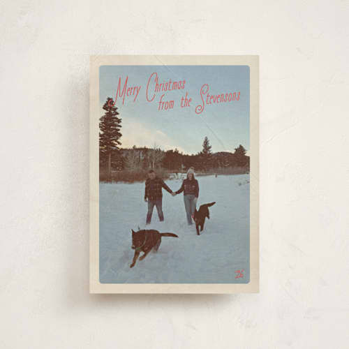 This is a peppermint petite holiday cards with standard by Jenna Holcomb called vintage mail printing on signature in petite