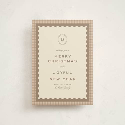 This is a cinnamon petite holiday cards with standard by Ellen Schlegelmilch called gingham layers printing on signature in petite