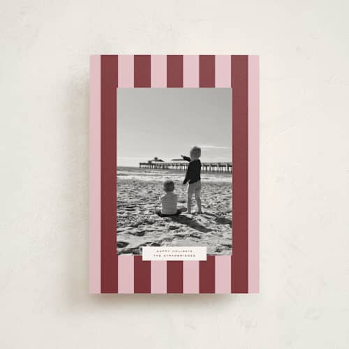 This is a berry petite holiday cards with standard by Angela Thompson called gallery stripe printing on signature in petite
