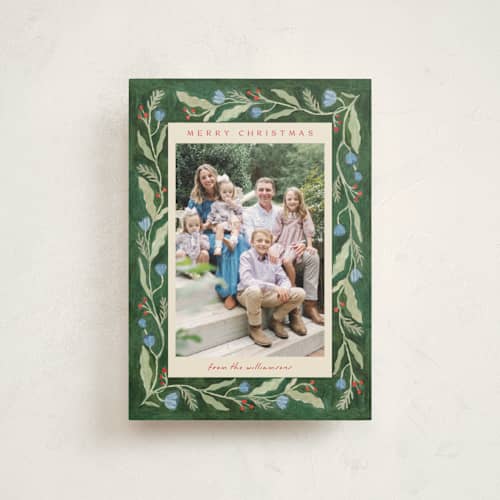 This is a pine petite holiday cards with standard by Amy Kross called verdant printing on signature in petite