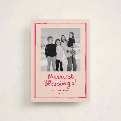 This is a sugar plum petite holiday cards with standard by Megan Davis called toboggan printing on signature in petite