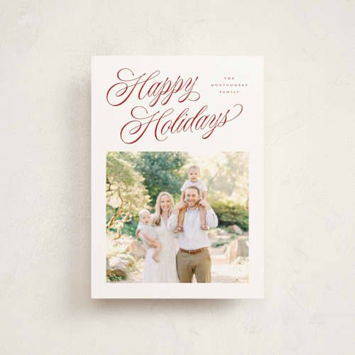 This is a holly berry petite holiday cards with standard by Wildfield Paper Co called holiday flourish printing on signature in petite