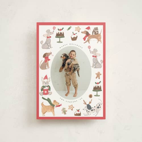This is a berry petite holiday cards with standard by Teju Reval called festive dogs printing on signature in petite