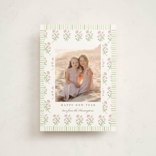 This is a candy petite holiday cards with standard by Sarah Knight called block print florals printing on signature in petite
