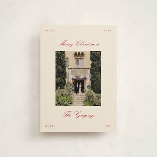 This is a cherry petite holiday cards with standard by Pixel and Hank called minimal christmas printing on signature in petite