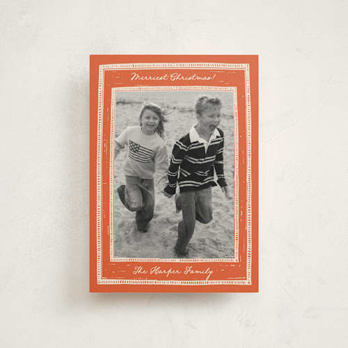 This is a cinnamon petite holiday cards with standard by THE SOCIAL TYPE WHOLESALE called block print printing on signature in petite