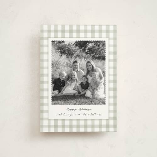 This is a spearmint petite holiday cards with standard by Emily Betts called scallop matted photo printing on signature in petite