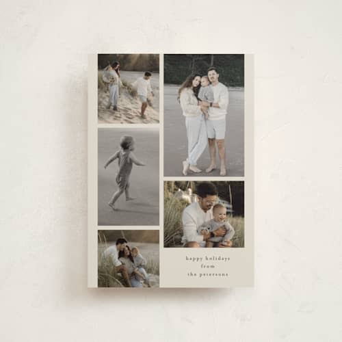 This is a vanilla petite holiday cards with standard by Stacey Meacham called minimal filmstrip printing on signature in petite