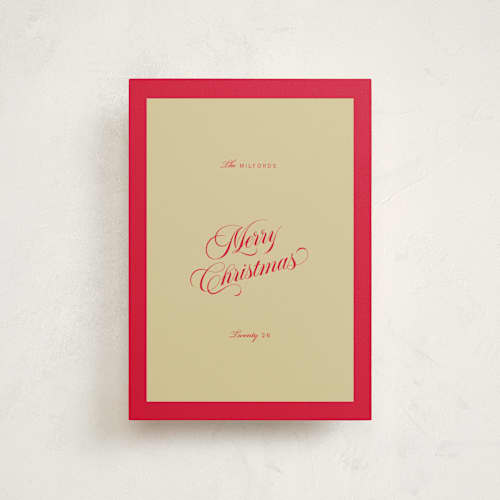 This is a crimson petite holiday cards with standard by Jen Ramsey called holiday cheer printing on signature in petite