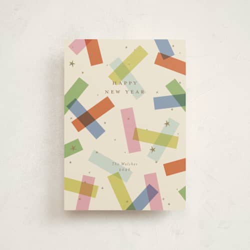 This is a candy petite holiday cards with standard by Ellen Schlegelmilch called confetti strips printing on signature in petite