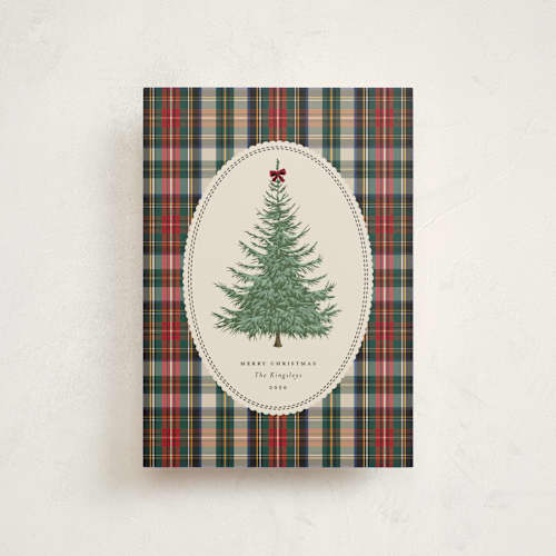 This is a peppermint petite holiday cards with standard by Heather Schertzer called plaid tree printing on signature in petite