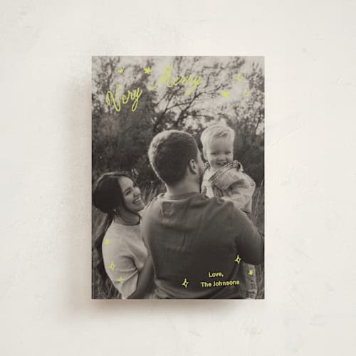 This is a citron petite holiday cards with standard by Ani Somi called sparkle and cheer printing on signature in petite