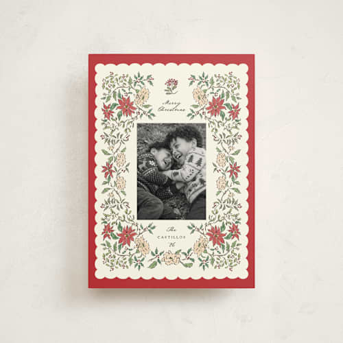 This is a holly petite holiday cards with standard by Grae called holiday botanicals printing on signature in petite