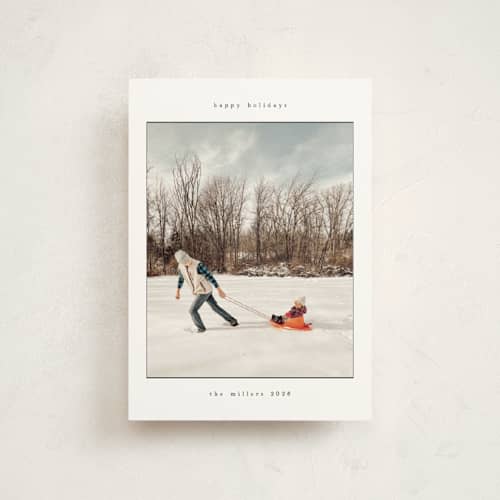 This is a snow petite holiday cards with standard by Nicole Walsh called typewriter printing on signature in petite