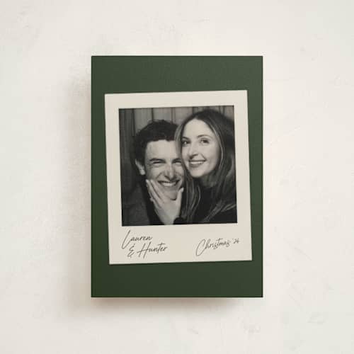 This is a evergreen petite holiday cards with standard by Chelsea Petaja called snapshot holiday printing on signature in petite