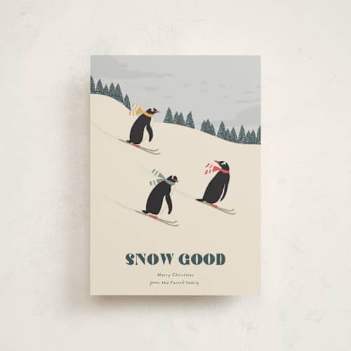 This is a tutti frutti petite holiday cards with standard by Kampai Designs called skiing penguins printing on signature in petite
