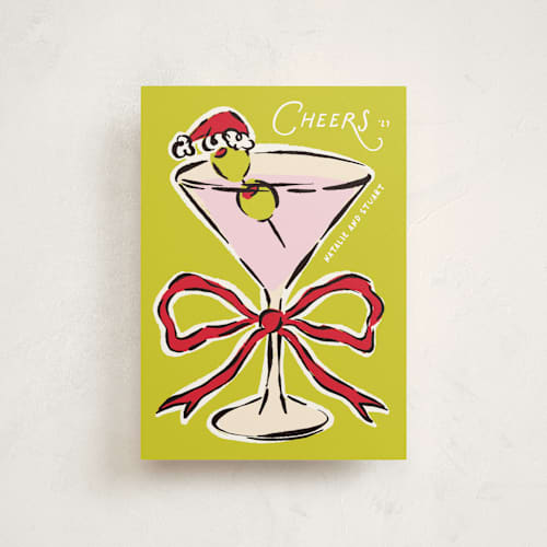 This is a chartreuse petite holiday cards with standard by Claudia Orengo called tini printing on signature in petite