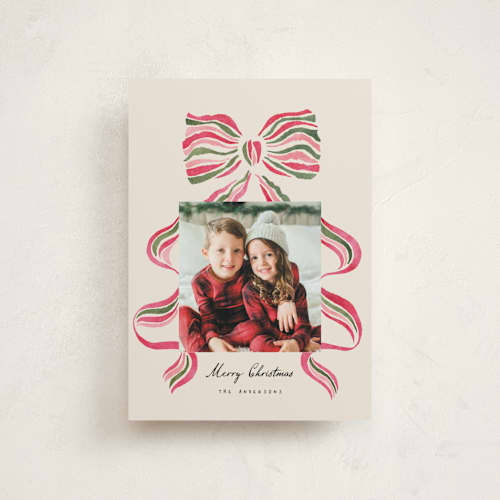 This is a poinsettia christmas postcards with standard by Vivian Yiwing called stripes bow printing on signature in postcard