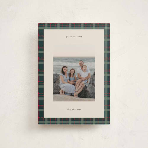 This is a wreath christmas postcards with standard by Makewells called plaid peace printing on signature in postcard