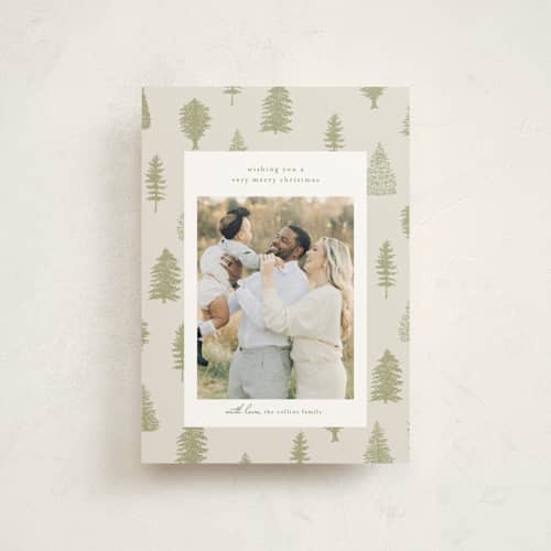 This is a greenery christmas postcards with standard by Heather Cairl called all evergreen printing on signature in postcard