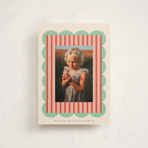 This is a mint chip christmas postcards with standard by Morgan Kendall called layered frame printing on signature in postcard