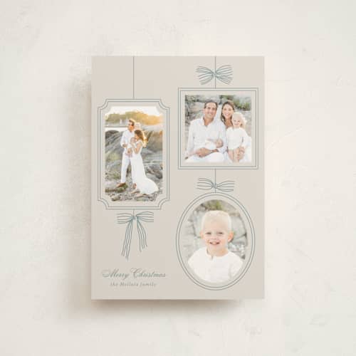 This is a champagne christmas postcards with standard by Baumbirdy called bows printing on signature in postcard
