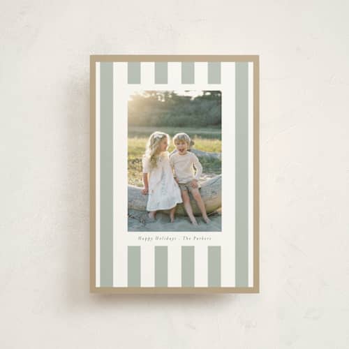 This is a sage christmas postcards with standard by Angela Thompson called linen stripes printing on signature in postcard