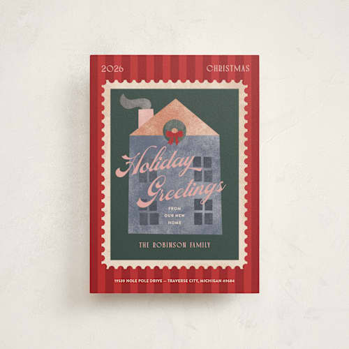 This is a hearth christmas postcards with standard by Pixel and Hank called holiday house printing on signature in postcard