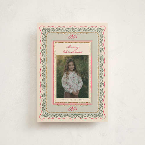 This is a wreath christmas postcards with standard by Leia Matt called rustic romance printing on signature in postcard