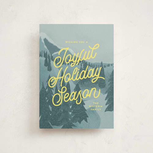This is a glacier christmas postcards with standard by Kaydi Bishop called first mountain snow printing on signature in postcard