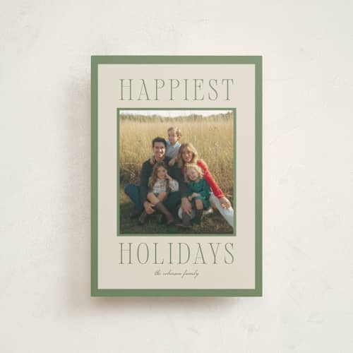 This is a mistletoe christmas postcards with standard by Wildfield Paper Co called happiest! printing on signature in postcard