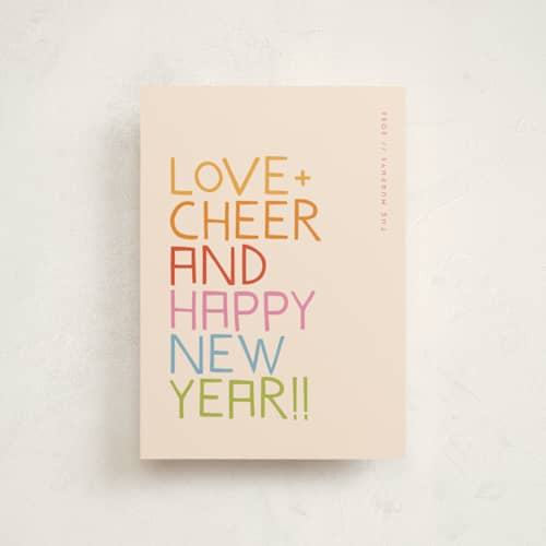 This is a rainbow christmas postcards with standard by Snow and Ivy called love and cheer printing on signature in postcard