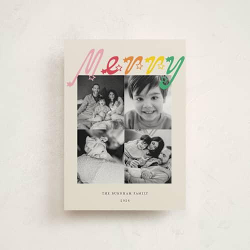 This is a cream christmas postcards with standard by Celine Nguyen called four moments of joy printing on signature in postcard