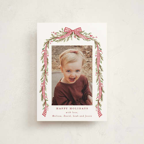 This is a stocking christmas postcards with standard by Sarah Knight called gingham ribbon garland printing on signature in postcard