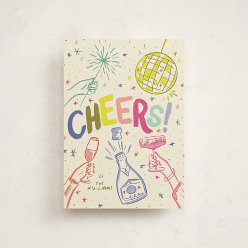 This is a champagne christmas postcards with standard by Jenna Holcomb called nye printing on signature in postcard