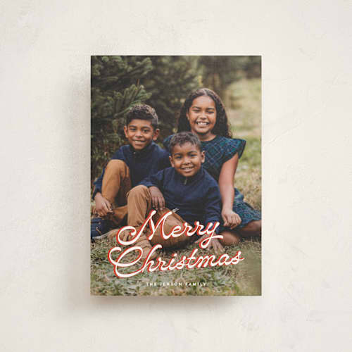 This is a poinsettia christmas postcards with standard by Ekko Studio called retro script printing on signature in postcard
